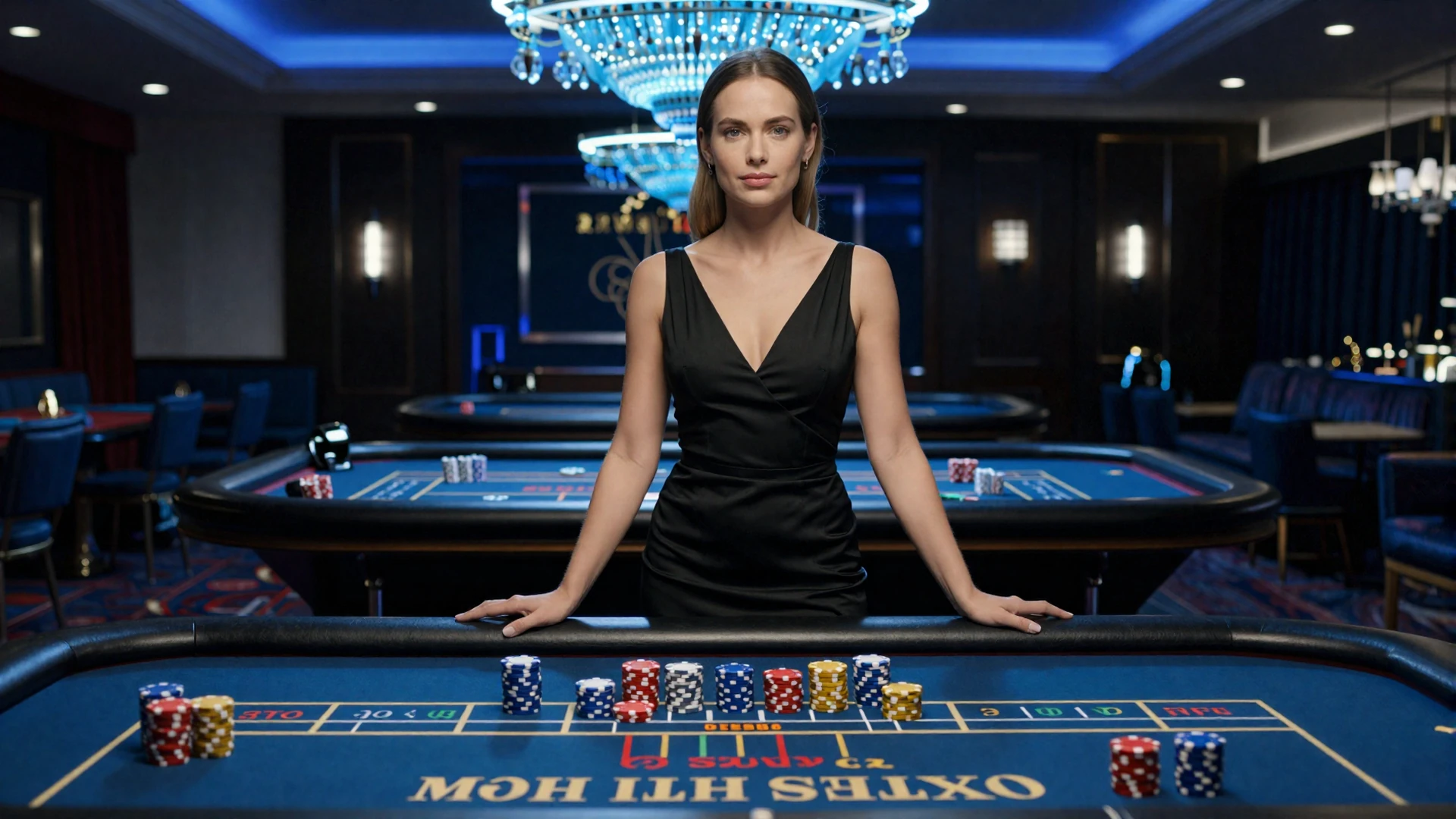 Casea Casino Premium Modell an Roulette-Tisch in privatem Salon mit blauer Beleuchtung