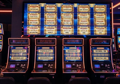 Progressive Jackpot-Anzeige in Gold und Blau &uuml;ber Slotautomaten im Casino