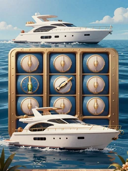 Luxus-Yacht Slot mit Champagner und blauem Ozean