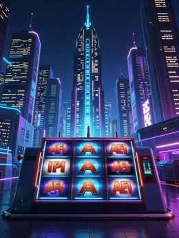 Futuristischer Neon-Stadt Slot mit blauem Gl&uuml;hen