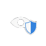 Betrugsschutz-Icon mit Auge und Schild in blauem Gl&uuml;hen