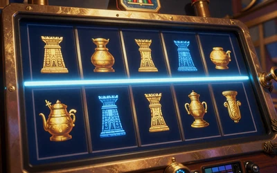 Gold-blauer antiker Tempel-Slot mit aktiver Gewinnlinie