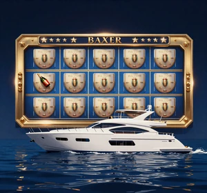 Luxus-Yacht Slot mit Champagner und blauem Ozean sowie goldenen Akzenten