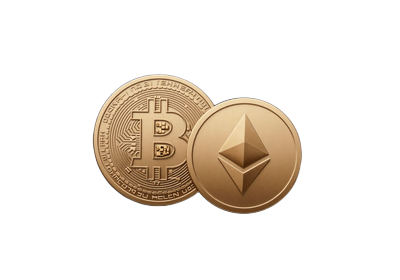Kryptow&auml;hrungs-Icons Bitcoin und Ethereum auf dunkelblauer Karte bei Casea